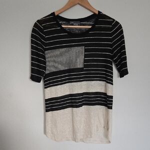 Vince Black and White Stripe 100% Linen T Shirt Size XS